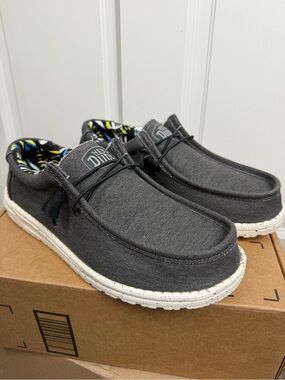 Hey Dude Grey Canvas Slip-On Loafers with Patterned Lining